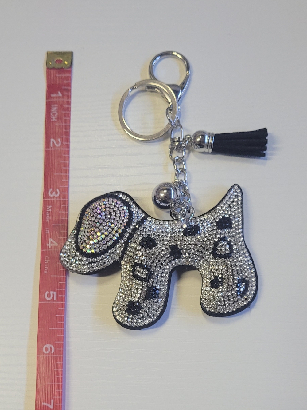 Sparkle Dog Keychain Charm in Silver and Black